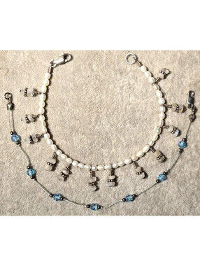 2pc Artisan Hand Made Bracelets Sterling Silver Moonstone Pearls Crystal Bead